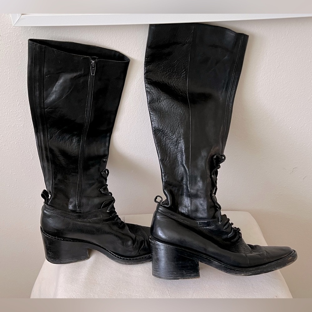 Ann Demeulemeester Tall Black Leather Boots size EU 38.5